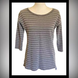 Columbia Blue White Striped Knit 3/4 Sleeve 100% Cotton Shirt Size Small Outdoor